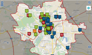 Screenshot der interaktiven Karte, auf der die Bürgerinnen und Bürger ihre Ideen für ein besseres Halle eintragen können.