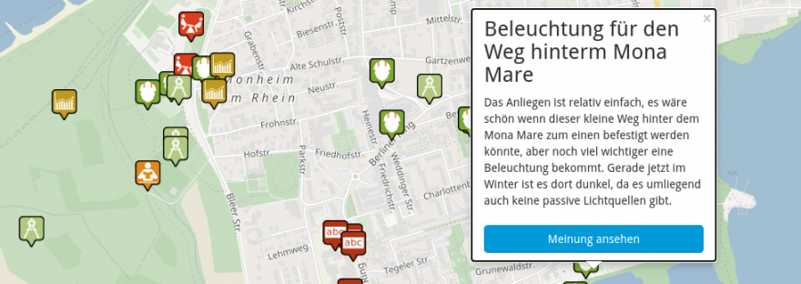 Screenshot der Online-Beteiligung zum städtischen Haushalt der Stadt Monheim am Rhein.
