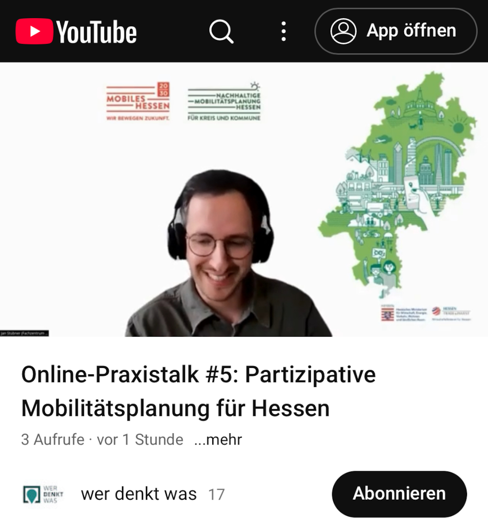 Screenshot vom Video des Online-Praxistalks zum Thema "Beteiligung als Motor nachhaltiger Mobilität"