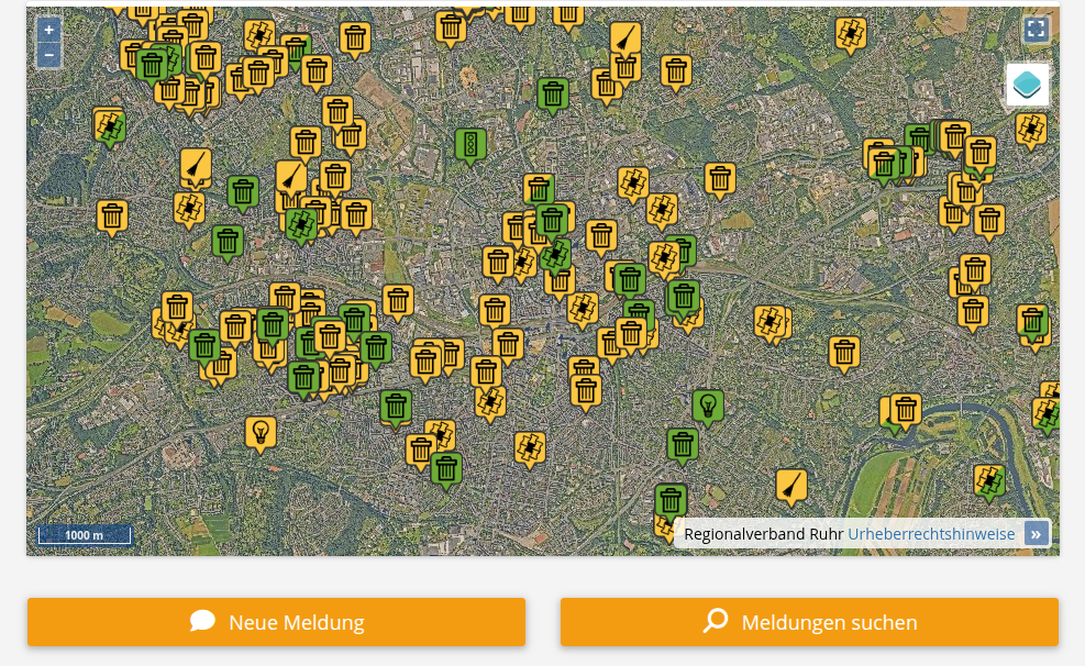 Screenshot Meldungskarte beim Mängelmelder der Stadt Essen