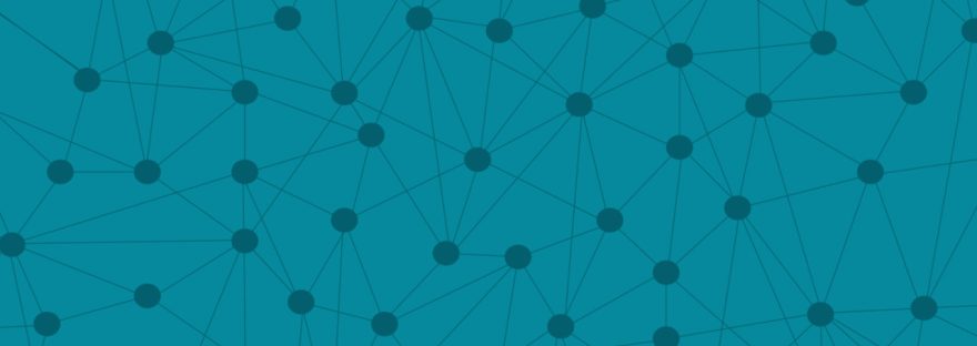 Netzwerk; viele graue Punkte und Linien auf blauem Hintergrund. Datenerhebung via zentrale Umfrageplattform