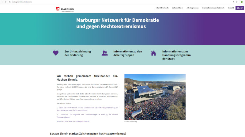 Screenshot der Online-Plattform in Marburg: marburgmachtdemokratie.de.